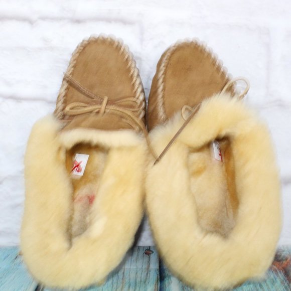 LL BEAN Brown Suede Shearling Lined Wicked Good Moccasin Slippers 10 M - Picture 7 of 9